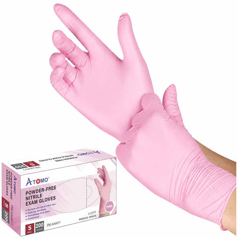 POWDER-FREE NITRILE EXAM GLOVES, A3, pink - ATOMO Dental Supplies