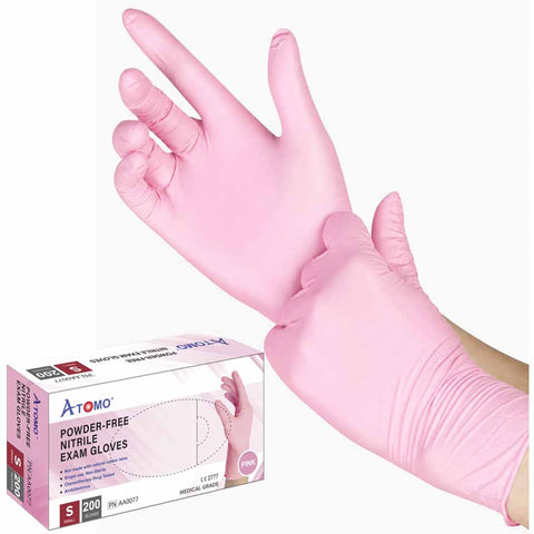 POWDER-FREE NITRILE EXAM GLOVES, A3, pink - ATOMO Dental Supplies