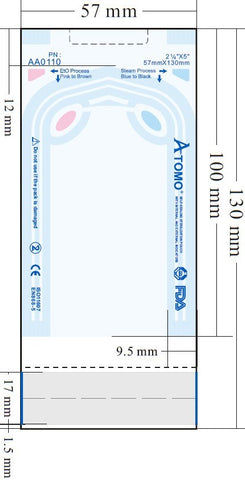 MULTI-PARAMETER SELF-SEALING STERILIZATION POUCHES (8 sizes) - ATOMO Dental, Inc. 2-1/4"x5" (57mm x 130mm)