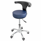 Dental Backrest Rolling Stool Dentist Assistant Exam Chair Adjustable Height -navy blue (ATOMO Dental Supplies)