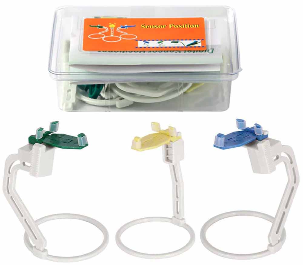 100pcs Dental X-Ray Sensor Holders – Self-Adhesive Bite Blocks, Fits XCP Ring Arm (Red/Yellow/Blue)